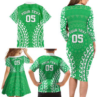 Custom Cook Islands Mitiaro Family Matching Long Sleeve Bodycon Dress and Hawaiian Shirt Polynesian Tribal Tattoo LT05 - Polynesian Pride