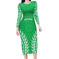 Custom Cook Islands Mitiaro Family Matching Long Sleeve Bodycon Dress and Hawaiian Shirt Polynesian Tribal Tattoo LT05 Mom's Dress Green - Polynesian Pride
