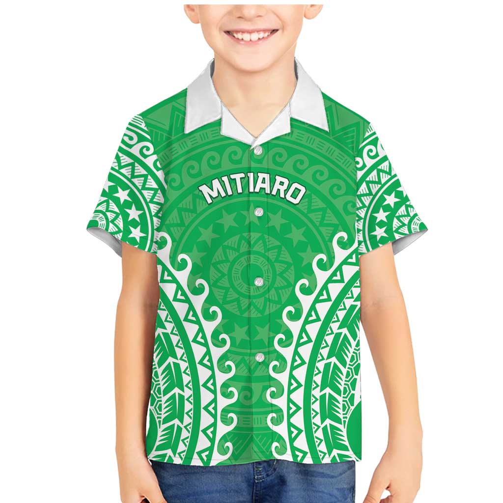Custom Cook Islands Mitiaro Family Matching Mermaid Dress and Hawaiian Shirt Polynesian Tribal Tattoo LT05 Son's Shirt Green - Polynesian Pride