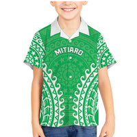 Custom Cook Islands Mitiaro Family Matching Mermaid Dress and Hawaiian Shirt Polynesian Tribal Tattoo LT05 Son's Shirt Green - Polynesian Pride