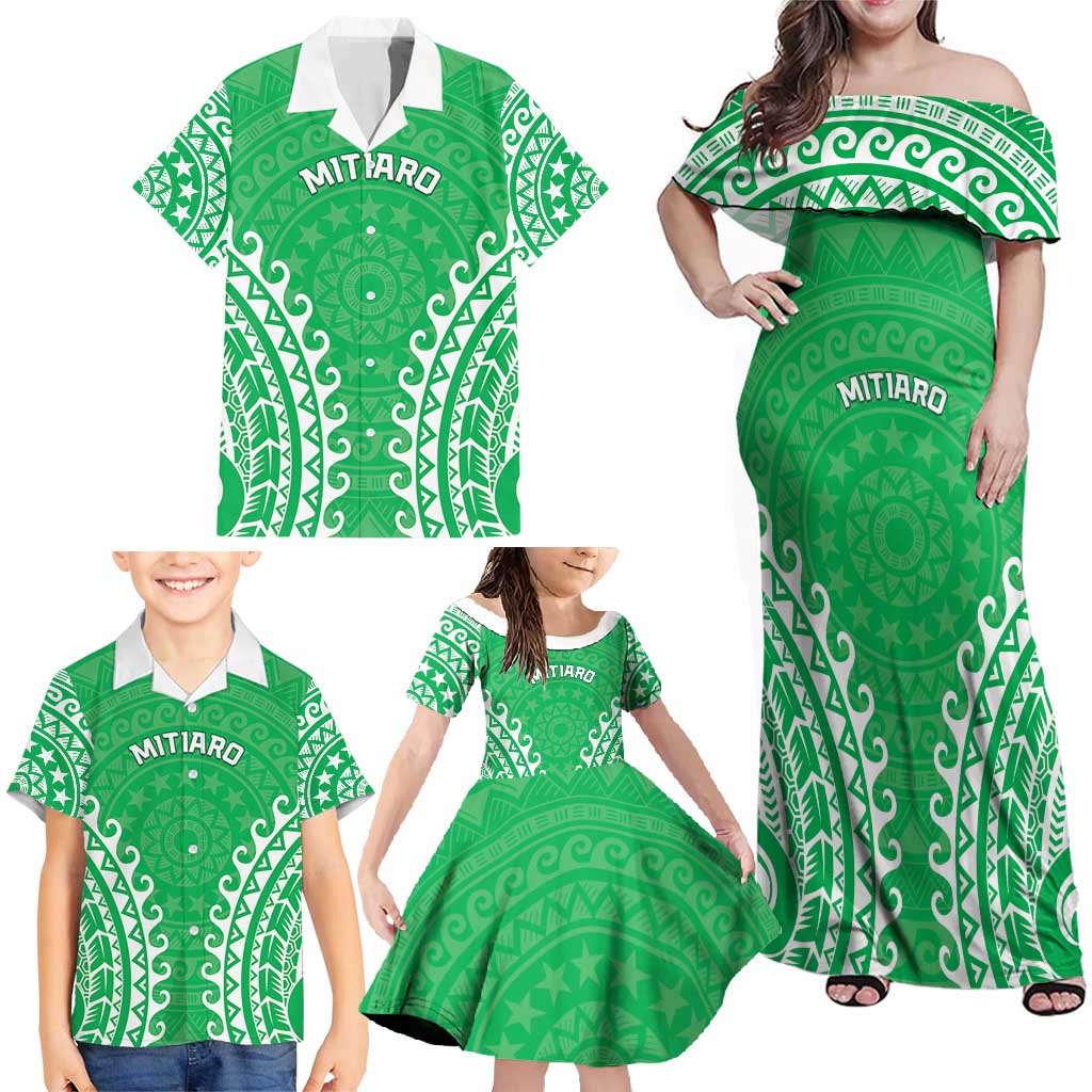 Custom Cook Islands Mitiaro Family Matching Off Shoulder Maxi Dress and Hawaiian Shirt Polynesian Tribal Tattoo LT05 - Polynesian Pride