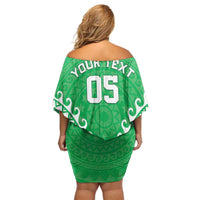 Custom Cook Islands Mitiaro Family Matching Off Shoulder Short Dress and Hawaiian Shirt Polynesian Tribal Tattoo LT05 - Polynesian Pride