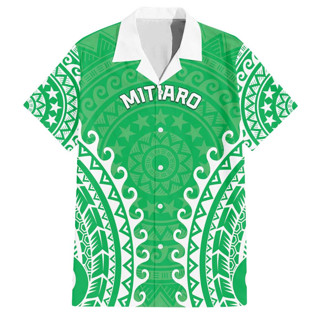 Custom Cook Islands Mitiaro Family Matching Puletasi and Hawaiian Shirt Polynesian Tribal Tattoo LT05 Dad's Shirt - Short Sleeve Green - Polynesian Pride