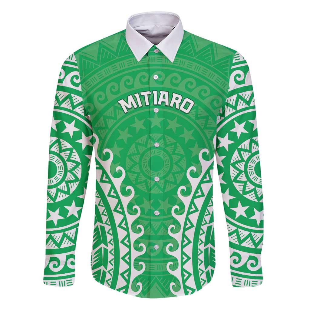 Custom Cook Islands Mitiaro Family Matching Puletasi and Hawaiian Shirt Polynesian Tribal Tattoo LT05 Dad's Shirt - Long Sleeve Green - Polynesian Pride