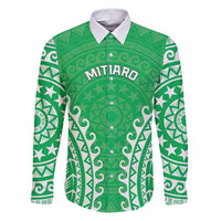 Custom Cook Islands Mitiaro Family Matching Puletasi and Hawaiian Shirt Polynesian Tribal Tattoo LT05 Dad's Shirt - Long Sleeve Green - Polynesian Pride