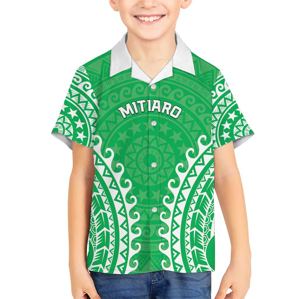 Custom Cook Islands Mitiaro Family Matching Puletasi and Hawaiian Shirt Polynesian Tribal Tattoo LT05 Son's Shirt Green - Polynesian Pride