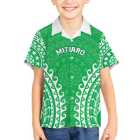 Custom Cook Islands Mitiaro Family Matching Short Sleeve Bodycon Dress and Hawaiian Shirt Polynesian Tribal Tattoo LT05 Son's Shirt Green - Polynesian Pride