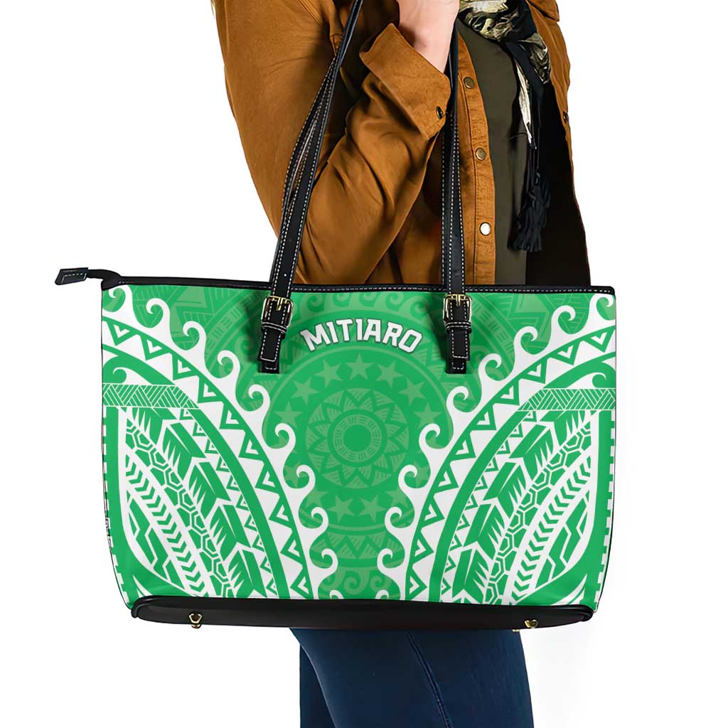 Custom Cook Islands Mitiaro Leather Tote Bag Polynesian Tribal Tattoo