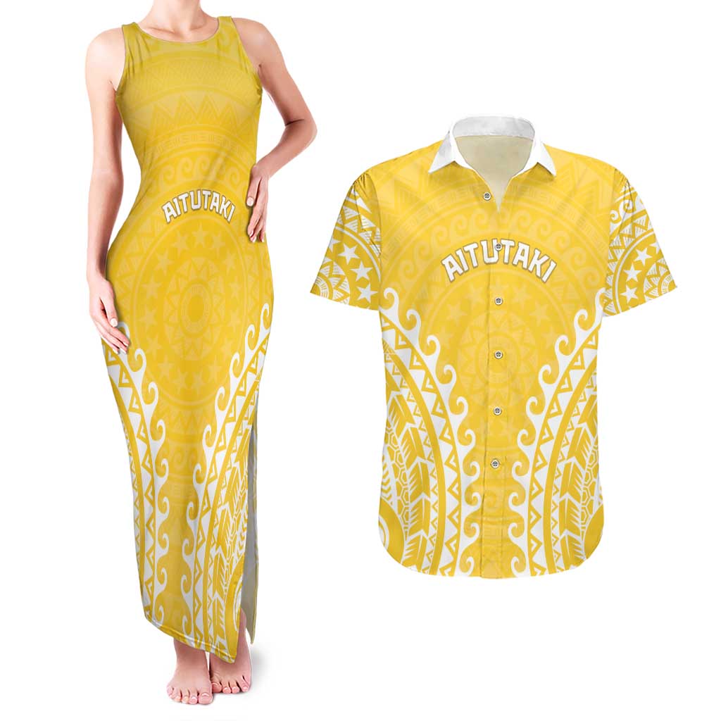 Custom Cook Islands Aitutaki Couples Matching Tank Maxi Dress and Hawaiian Shirt Polynesian Tribal Tattoo