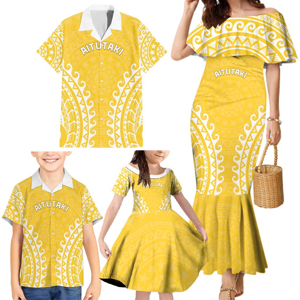 Custom Cook Islands Aitutaki Family Matching Mermaid Dress and Hawaiian Shirt Polynesian Tribal Tattoo