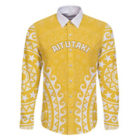 Custom Cook Islands Aitutaki Family Matching Off Shoulder Maxi Dress and Hawaiian Shirt Polynesian Tribal Tattoo LT05 Dad's Shirt - Long Sleeve Yellow - Polynesian Pride