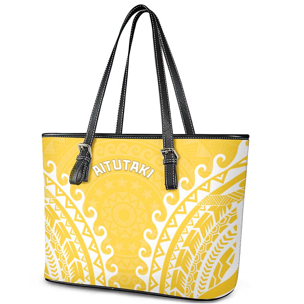 Custom Cook Islands Aitutaki Leather Tote Bag Polynesian Tribal Tattoo