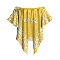 Custom Cook Islands Aitutaki Off Shoulder Wrap Waist Top Polynesian Tribal Tattoo LT05 Yellow - Polynesian Pride