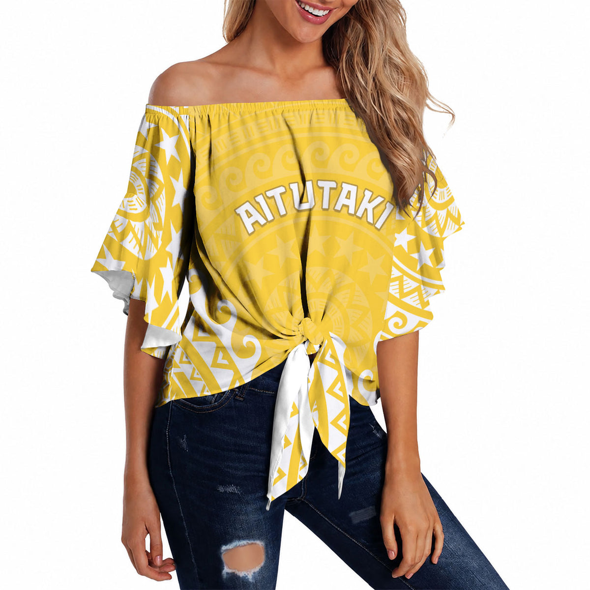Custom Cook Islands Aitutaki Off Shoulder Wrap Waist Top Polynesian Tribal Tattoo LT05 - Polynesian Pride