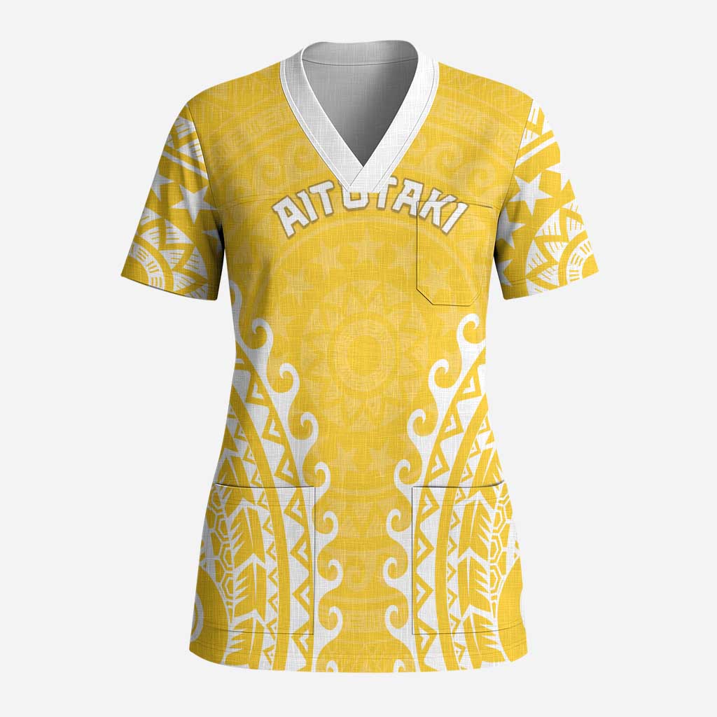 Custom Cook Islands Aitutaki Scrub Top Polynesian Tribal Tattoo - Polynesian Pride