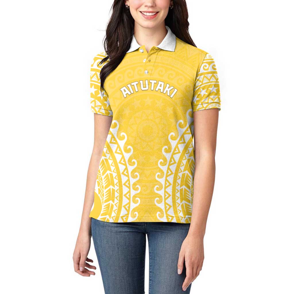 Custom Cook Islands Aitutaki Women Polo Shirt Polynesian Tribal Tattoo