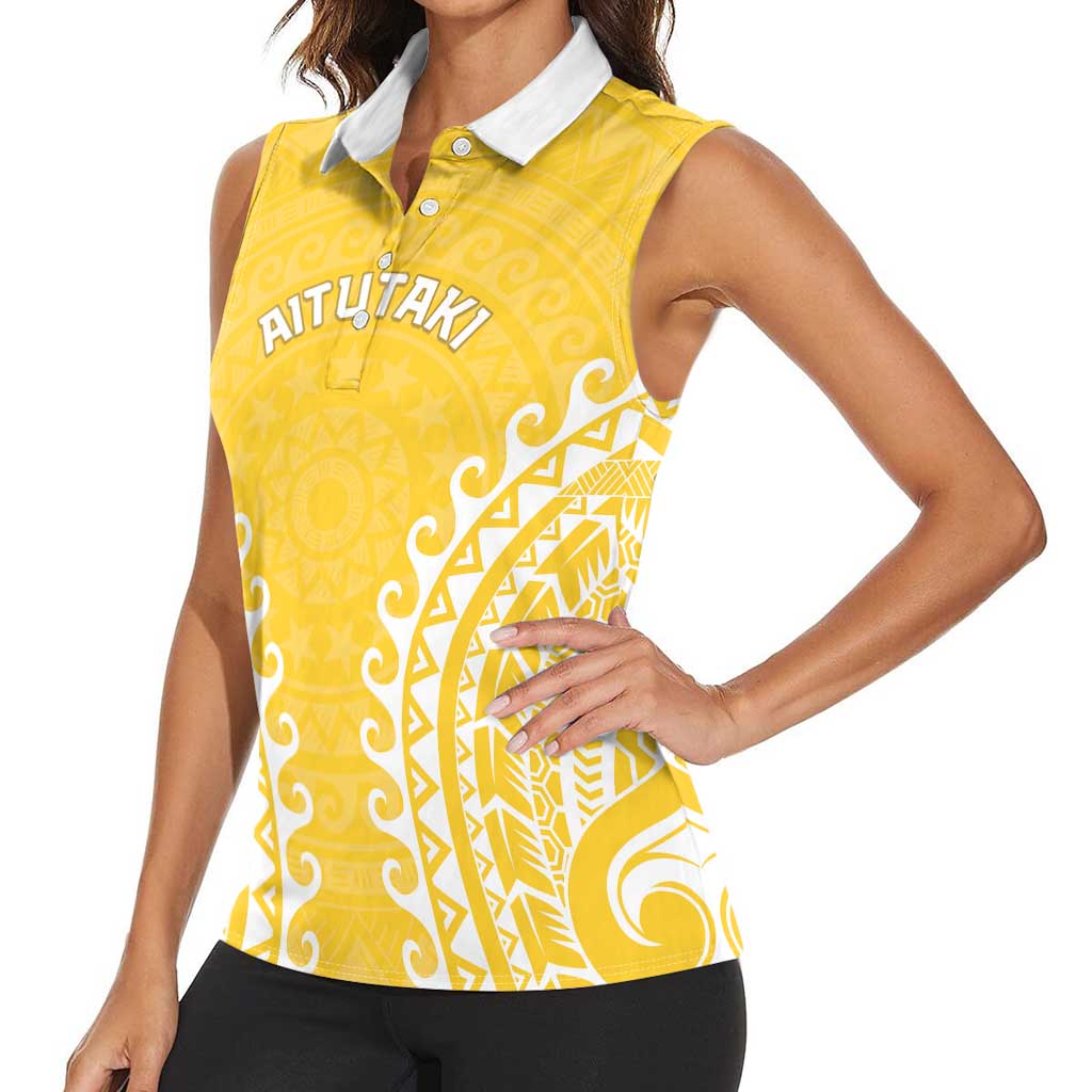 Custom Cook Islands Aitutaki Women Sleeveless Polo Shirt Polynesian Tribal Tattoo LT05 - Polynesian Pride