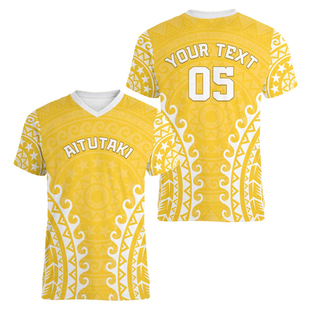 Custom Cook Islands Aitutaki Women V-Neck T-Shirt Polynesian Tribal Tattoo LT05 - Polynesian Pride