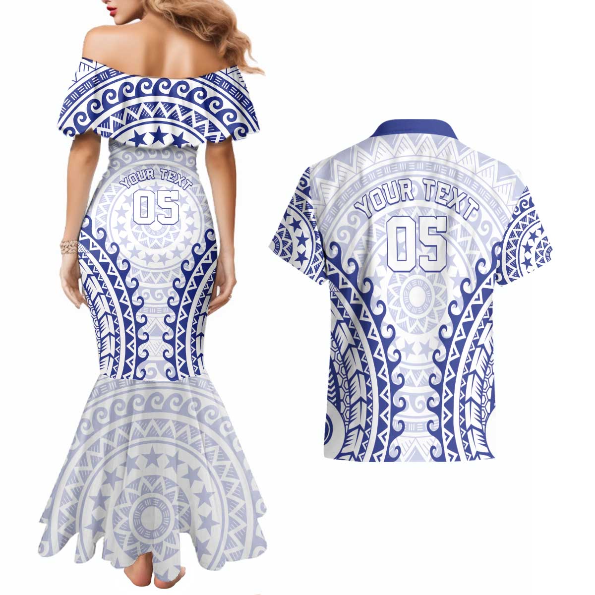 Custom Cook Islands Palmerston Couples Matching Mermaid Dress and Hawaiian Shirt Polynesian Tribal Tattoo