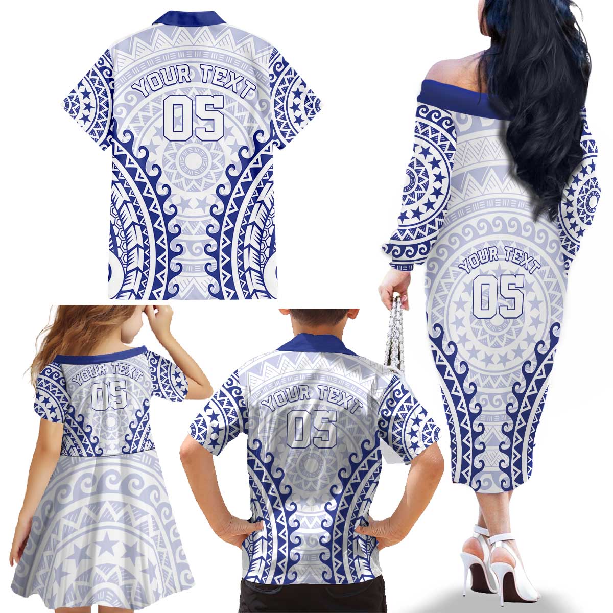 Custom Cook Islands Palmerston Family Matching Off The Shoulder Long Sleeve Dress and Hawaiian Shirt Polynesian Tribal Tattoo