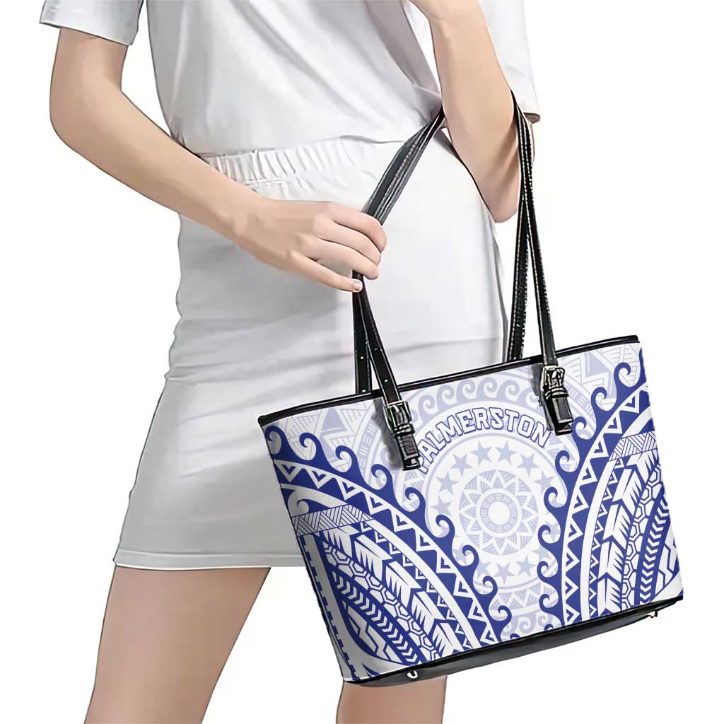 Custom Cook Islands Palmerston Leather Tote Bag Polynesian Tribal Tattoo