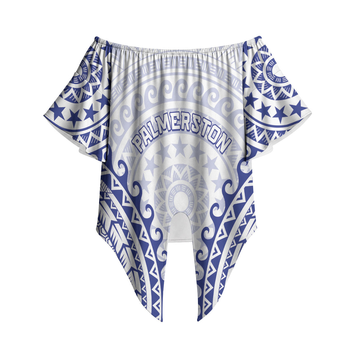 Custom Cook Islands Palmerston Off Shoulder Wrap Waist Top Polynesian Tribal Tattoo LT05 Navy - Polynesian Pride