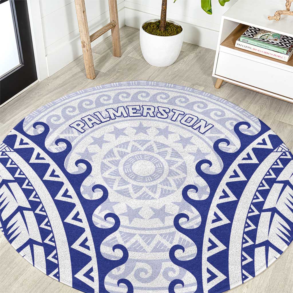 Cook Islands Palmerston Round Carpet Polynesian Tribal Tattoo LT05 Navy - Polynesian Pride