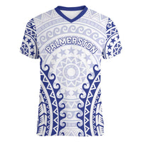 Custom Cook Islands Palmerston Women V-Neck T-Shirt Polynesian Tribal Tattoo LT05 Female Navy - Polynesian Pride