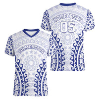 Custom Cook Islands Palmerston Women V-Neck T-Shirt Polynesian Tribal Tattoo LT05 - Polynesian Pride