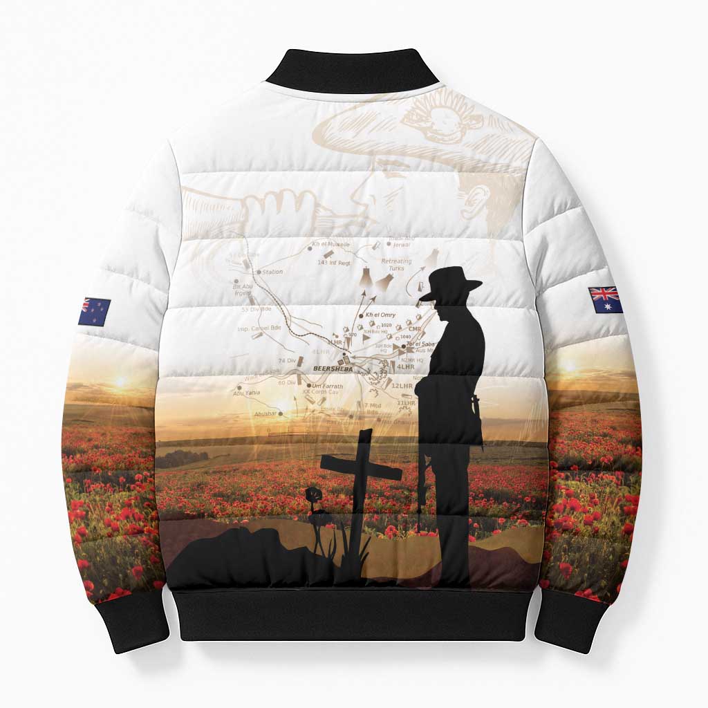 Australia And New Zealand ANZAC Day Bomber Puffer Jacket Battle Of Beersheba LT05 - Polynesian Pride