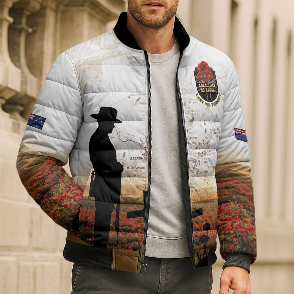 Australia And New Zealand ANZAC Day Bomber Puffer Jacket Battle Of Beersheba LT05 - Polynesian Pride