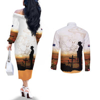 Australia And New Zealand ANZAC Day Couples Matching Off The Shoulder Long Sleeve Dress and Long Sleeve Button Shirt Battle Of Beersheba LT05 - Polynesian Pride