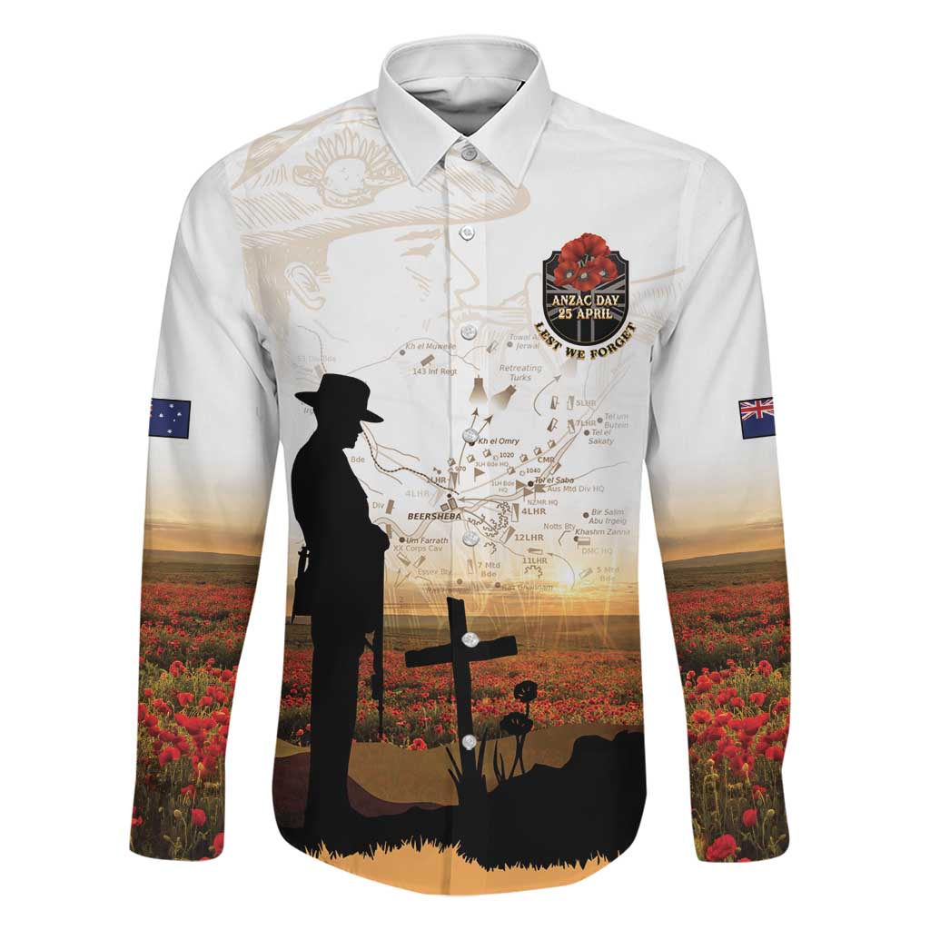 Australia And New Zealand ANZAC Day Family Matching Off Shoulder Maxi Dress and Hawaiian Shirt Battle Of Beersheba LT05 Dad's Shirt - Long Sleeve Beige - Polynesian Pride