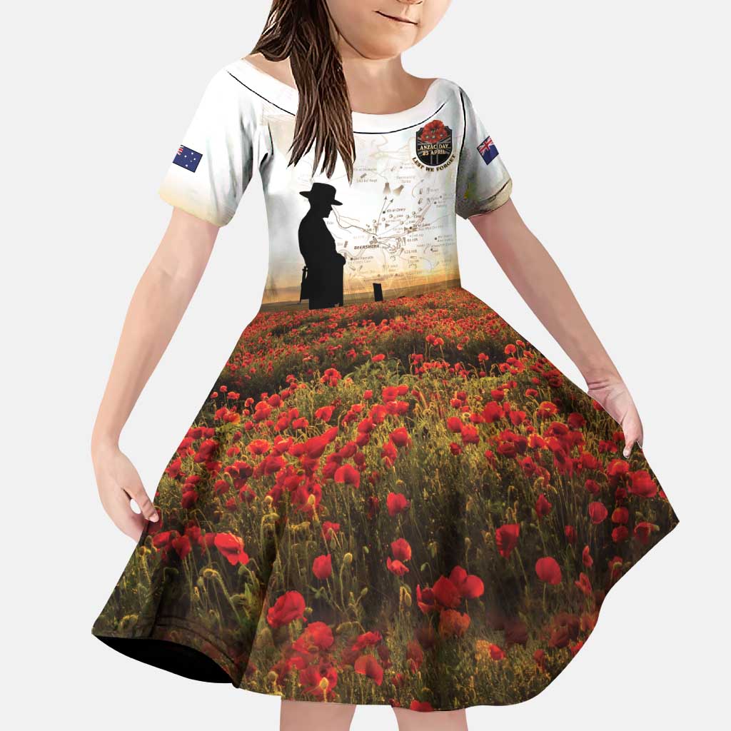 Australia And New Zealand ANZAC Day Family Matching Puletasi and Hawaiian Shirt Battle Of Beersheba LT05 Daughter's Dress Beige - Polynesian Pride