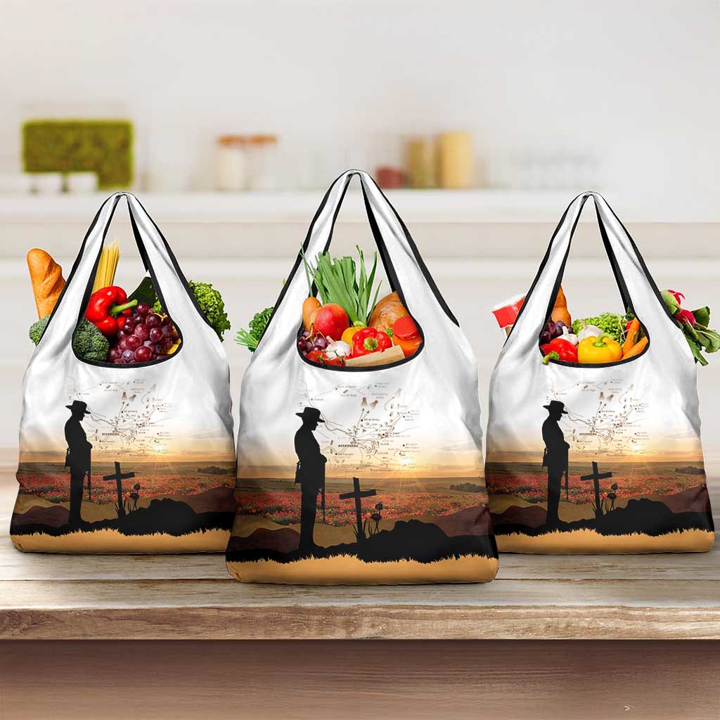 Australia And New Zealand ANZAC Day Grocery Bag Battle Of Beersheba LT05 3-pack One Size Beige - Polynesian Pride