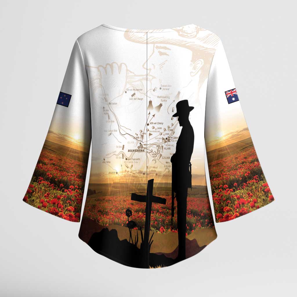 Australia And New Zealand ANZAC Day Kimono Sleeve Blouse Battle Of Beersheba LT05 - Polynesian Pride