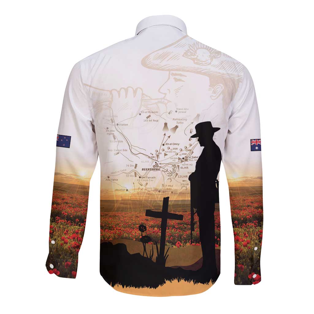 Australia And New Zealand ANZAC Day Long Sleeve Button Shirt Battle Of Beersheba LT05 - Polynesian Pride