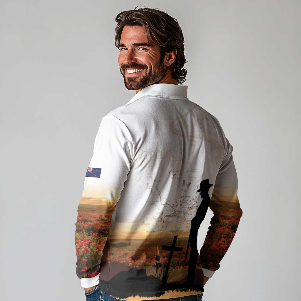 Australia And New Zealand ANZAC Day Long Sleeve Polo Shirt Battle Of Beersheba LT05 - Polynesian Pride
