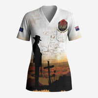 Australia And New Zealand ANZAC Day Scrub Top Battle Of Beersheba LT05 Adult Beige - Polynesian Pride