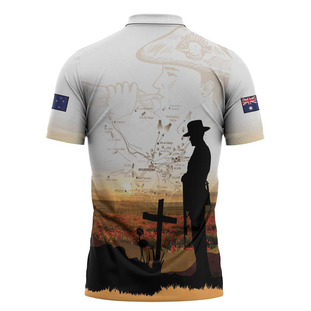 Australia And New Zealand ANZAC Day Zipper Polo Shirt Battle Of Beersheba LT05 - Polynesian Pride