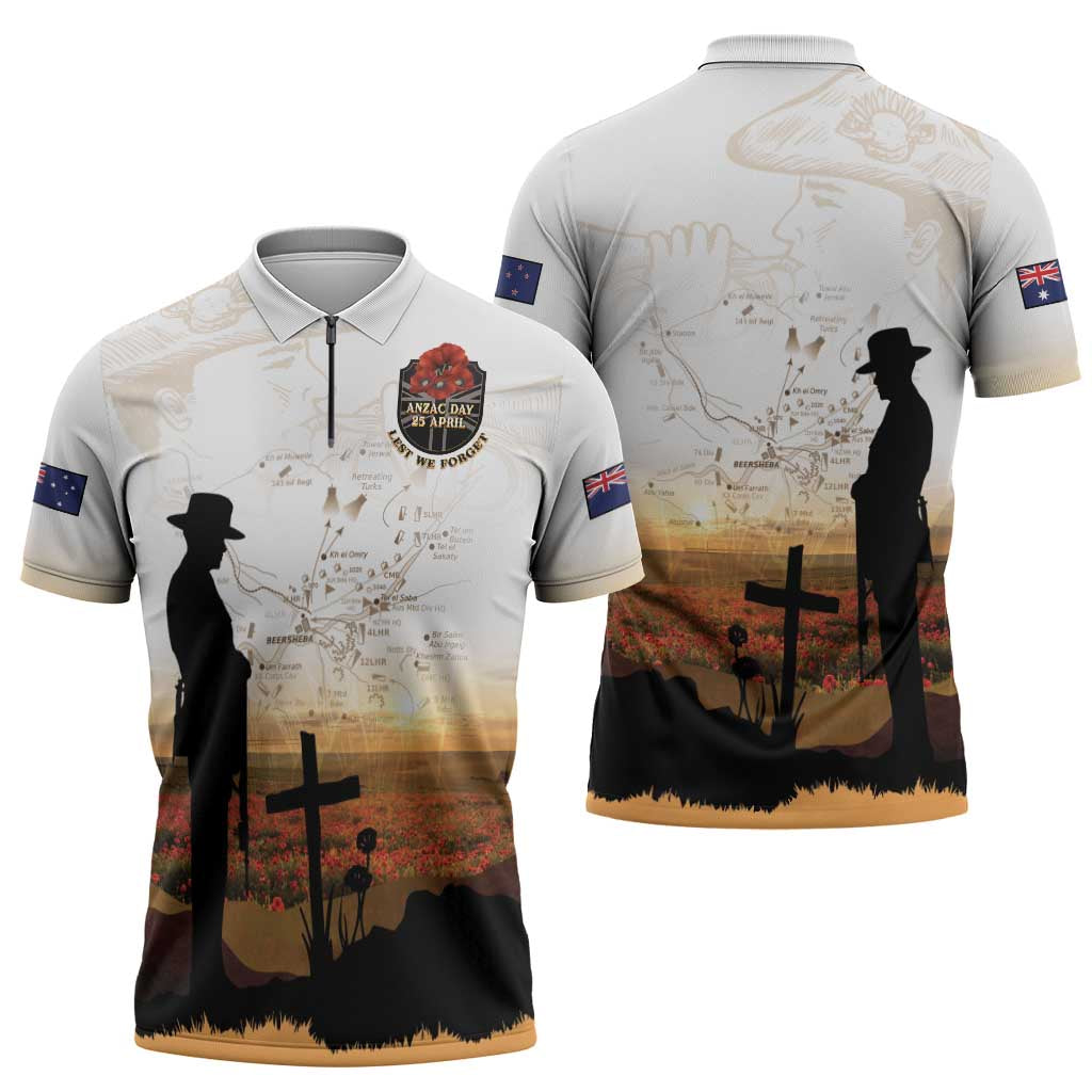 Australia And New Zealand ANZAC Day Zipper Polo Shirt Battle Of Beersheba LT05 - Polynesian Pride