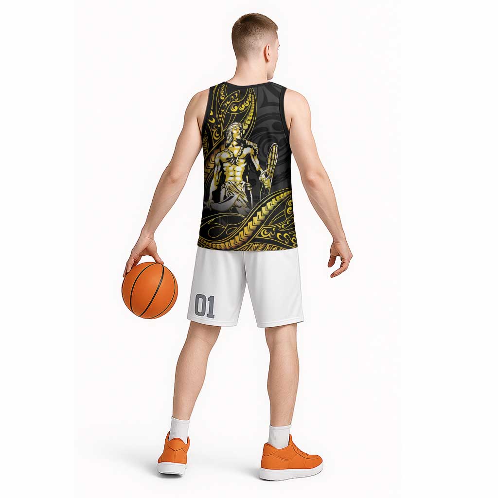 Filipinos Lapu Lapu Hero Basketball Jersey Gold Polynesian Tribal Tattoo LT05 - Polynesian Pride