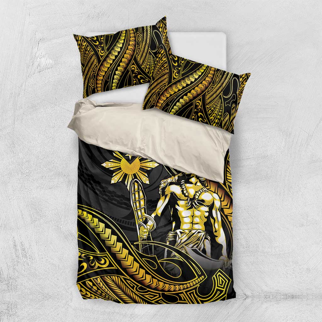 Filipinos Lapu Lapu Hero Bedding Set Gold Polynesian Tribal Tattoo LT05 US Twin 172cm x 218cm Gold - Polynesian Pride