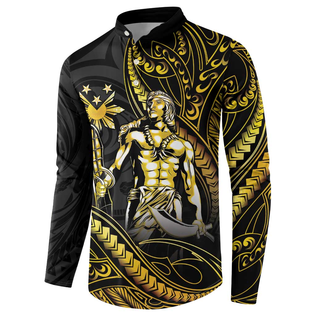 Filipinos Lapu Lapu Hero Button Sweatshirt Gold Polynesian Tribal Tattoo