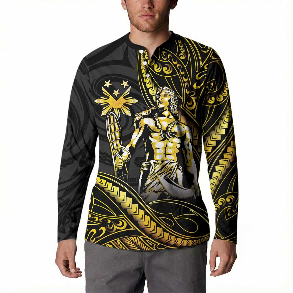 Filipinos Lapu Lapu Hero Button Sweatshirt Gold Polynesian Tribal Tattoo