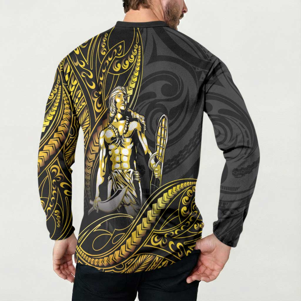 Filipinos Lapu Lapu Hero Button Sweatshirt Gold Polynesian Tribal Tattoo