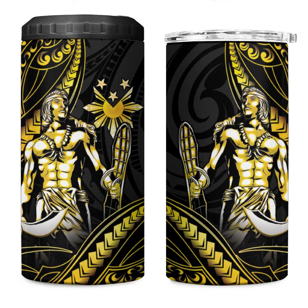 Filipinos Lapu Lapu Hero 4 in 1 Can Cooler Tumbler Gold Polynesian Tribal Tattoo