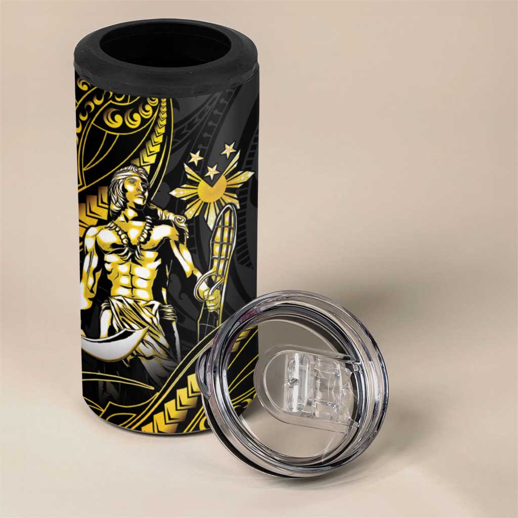Filipinos Lapu Lapu Hero 4 in 1 Can Cooler Tumbler Gold Polynesian Tribal Tattoo LT05 - Polynesian Pride