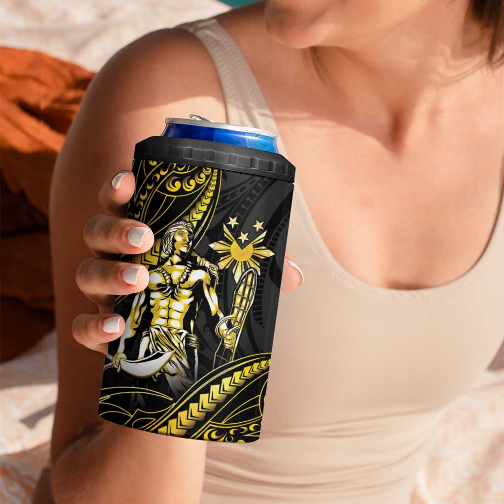 Filipinos Lapu Lapu Hero 4 in 1 Can Cooler Tumbler Gold Polynesian Tribal Tattoo LT05 - Polynesian Pride