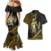 Filipinos Lapu Lapu Hero Couples Matching Mermaid Dress and Hawaiian Shirt Gold Polynesian Tribal Tattoo LT05 - Polynesian Pride